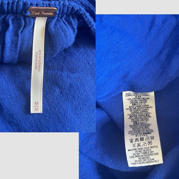 Free People Oxford Embroidered Mini Swing Dress Size Medium Cobalt Blue Pockets - Picture 8 of 8